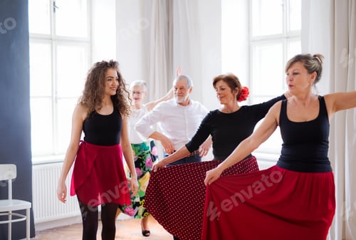 Preview: Group of senior people in dancing class with dance teacher