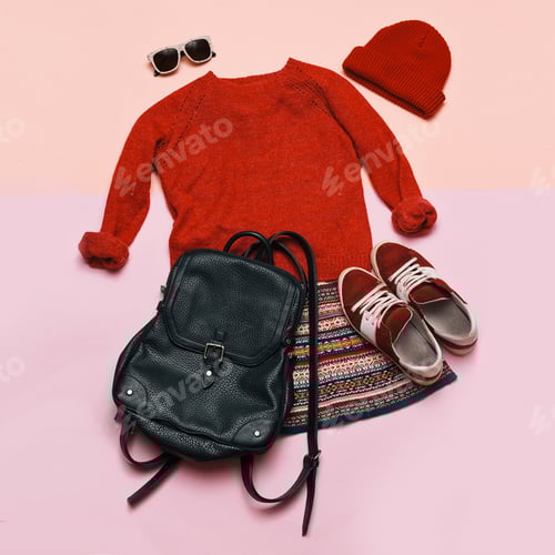 Preview: Stylish clothes set. City casual fashion. Spring. Dress and acce