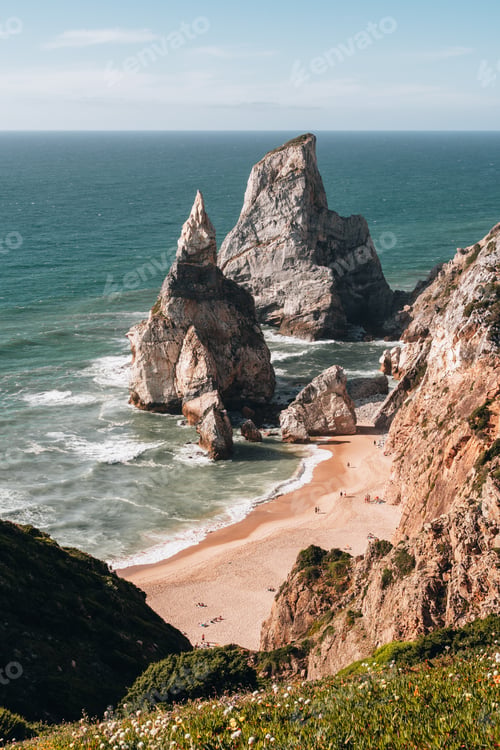 Preview: Praia da Ursa beach at Sintra-Cascais Natural Park in Portugal during sunset