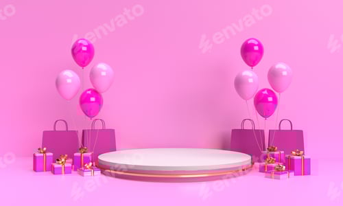 Preview: Podium stand white pink color balloon red bag shop gift award background wallpaper symbol decoration