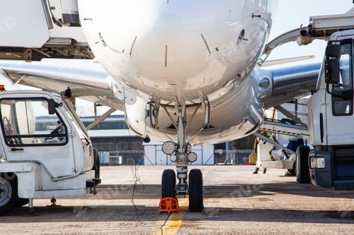 Preview: Airplane at the airport. Refueling and boarding of passengers. Trips. Aviation flights. Plane
