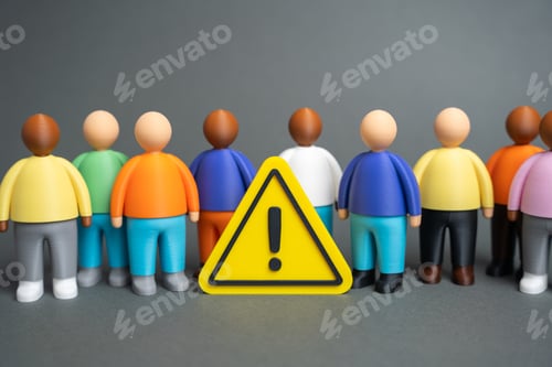 Preview: A crowd of people and a sign of attention. Social issues and topics of interest to society