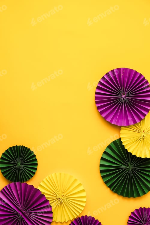 Preview: Mardi Gras.Colorful group of Mardi Gras or venetian mask on yellow,Mardi gras carnival decoration be