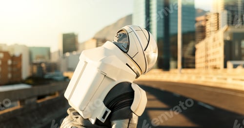 Preview: Future, planet earth and astronaut for space travel, discovery and adventure with scifi exploration