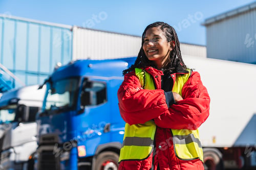 Preview: Woman truck driver working in logistics industry