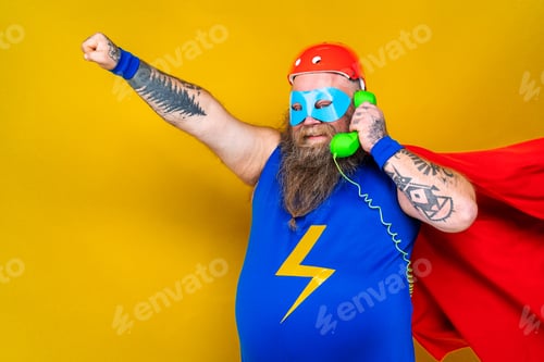 Preview: Funny fat man with superhero costume