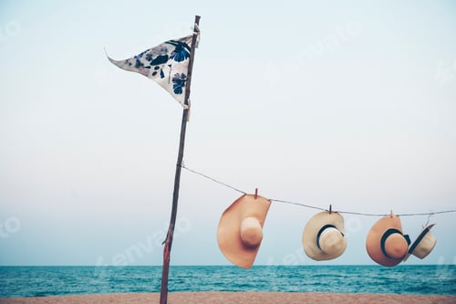 Preview: Flag Hat Hanging Beach Scenery Summer Concept