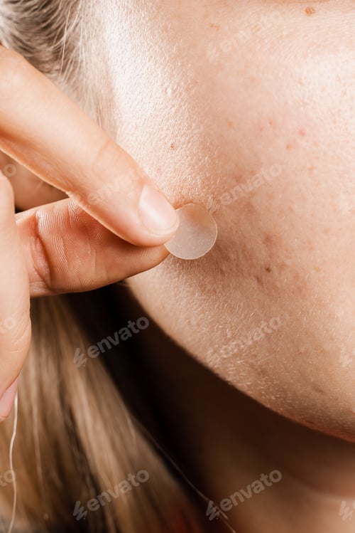 Preview: Facial acne patch used by girl close-up