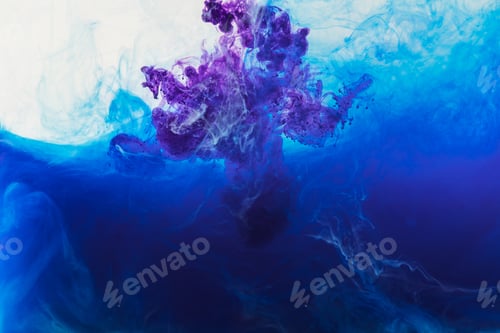 Preview: abstract design with flowing blue and purple paint in water
