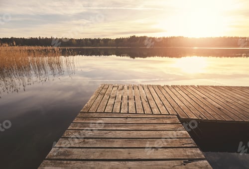 Preview: Pier on a lake at sunset, West Pomeranian Voivodeship, Poland.