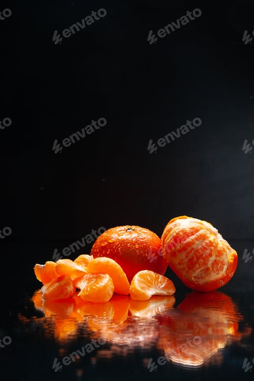 Preview: front view fresh tangerines on the black background drink citrus fruit juice darkness orange