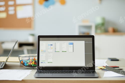 Preview: Laptop Background With UX Designs On Screen