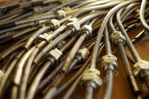 Preview: Huge bunch of metal flexible shield tubes with nuts