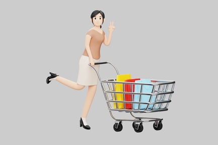 Preview: Happy shopper with cart
