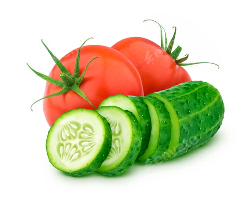Preview: Fresh Red Tomatoes and Sliced Green Cucumber