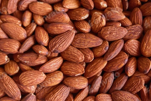 Preview: Top view of almond roasted nuts, concept - natural healthy products