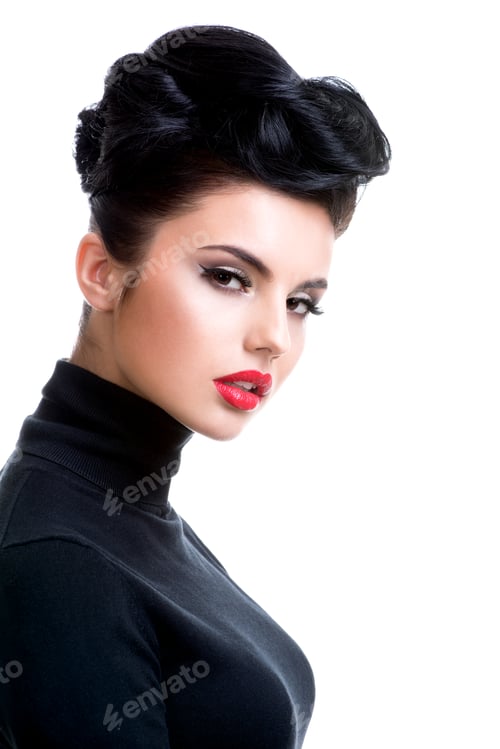 Preview: Beautiful young fashion woman with red lipstick