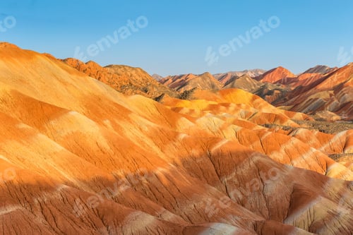 Preview: rainbow mountain in sunset on zhangye