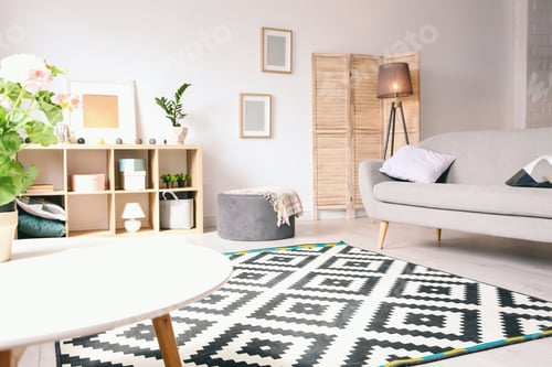 Preview: Modern living room interior with stylish sofa and carpet