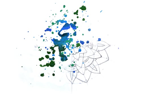 Preview: An abstract background watercolor illustration depicting an unfinished mandala filled with a random