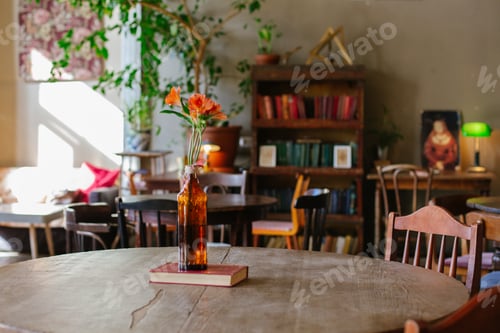 Preview: Interior with vintage furniture and flower on the table