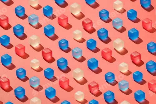 Preview: Diagonal rows pattern from colored plastic ice cubes on a background in a trend color of the year