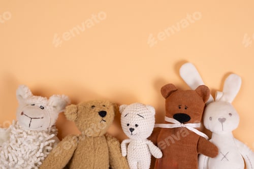 Preview: Soft toys on beige background concept of friends