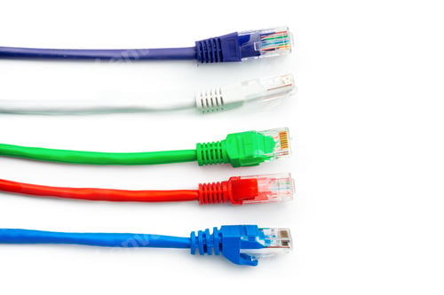 Preview: Colorful network cables switch on white background