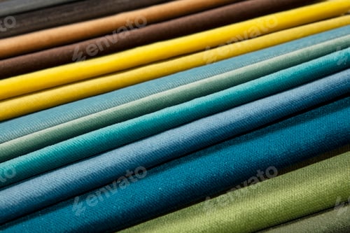 Preview: Colorful Fabric Swatches Arranged Diagonally in a Close Up