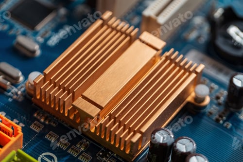 Preview: Technologies and motherboard with chips. AI and Computer hardware.