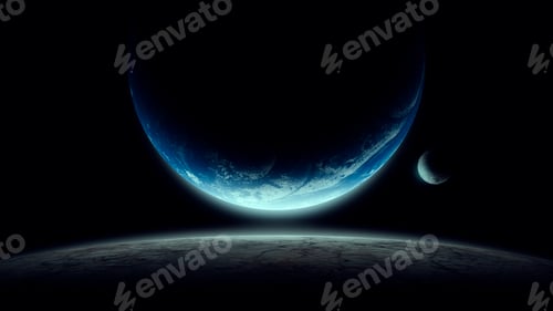 Preview: Space illustration with moon and planet in space