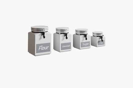 Preview: White Clamp-Lid Canister Set: Flour, Cornmeal, Sugar, Tea