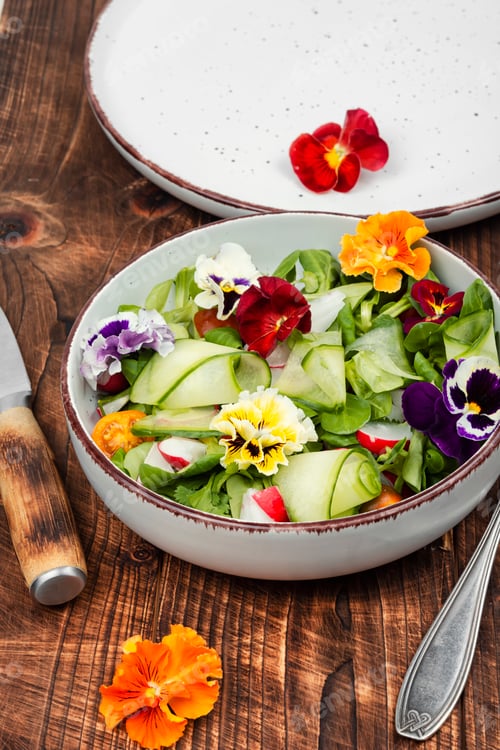 Preview: Salad of vegetables and flowers.