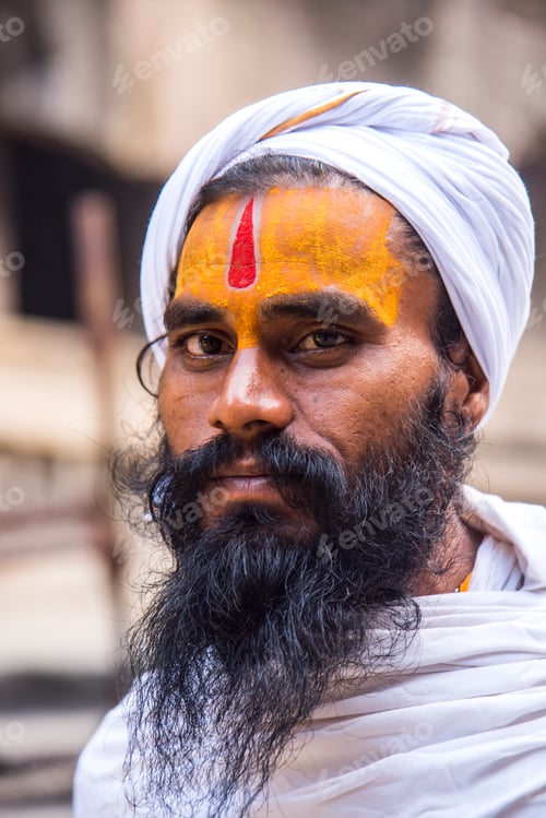 Preview: Hindu Sadhu the holy men visiting the Ellora caves, India.