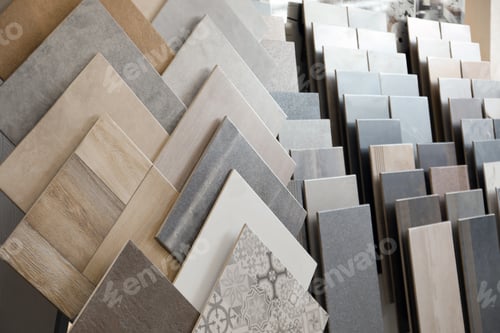 Preview: Many samples of tiles on display in store