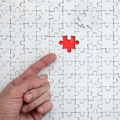 Preview: The texture of a white jigsaw puzzle in the assembled state with one missing element