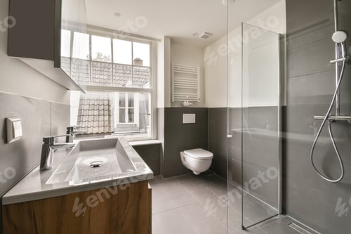 Preview: modern bathroom with gray walls