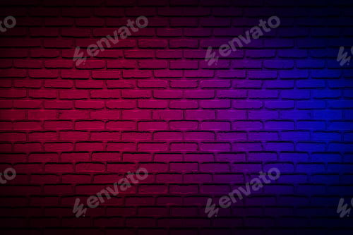 Preview: Lighting effect neon light on brick wall texture for background.