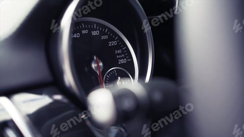 Preview: Close-up car speed dashboard of car interior. Stock. Close-up of car panel