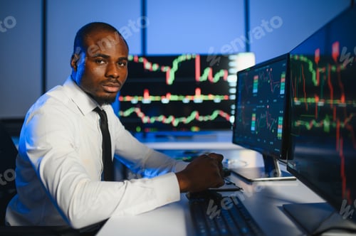 Preview: Business stock trader man working on crypto currency markets with blockchain technology