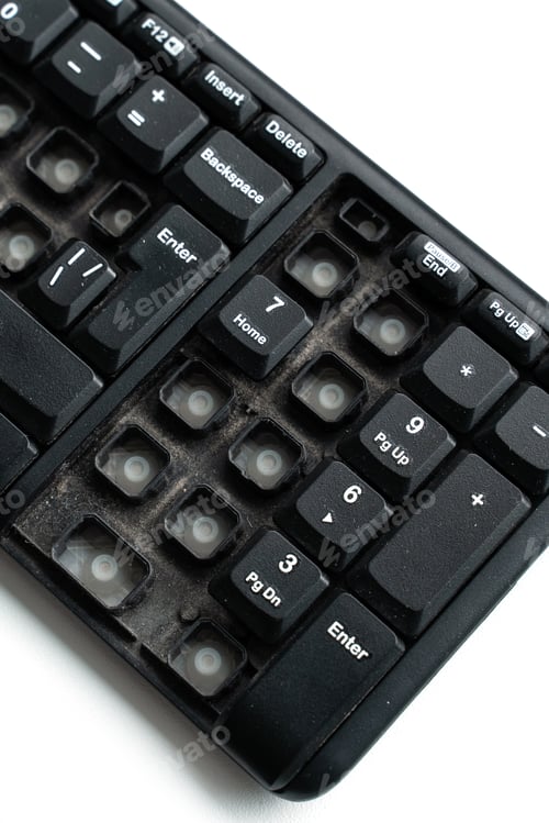 Preview: Close-Up of Old Dusty Keyboard with Missing Keys