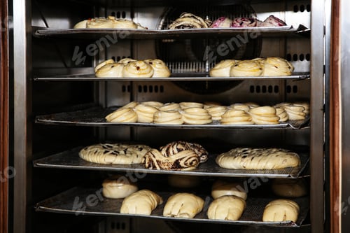 Preview: Oven with pastries in bakery workshop