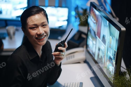 Preview: Woman With Radio In Security Room