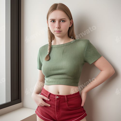 Preview: the model is posing for the camera in the corner of the room