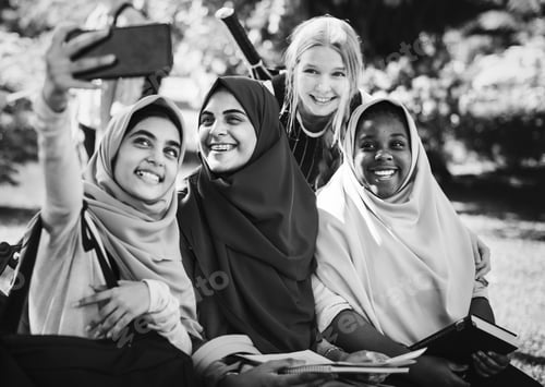 Preview: Group of students using mobile phone
