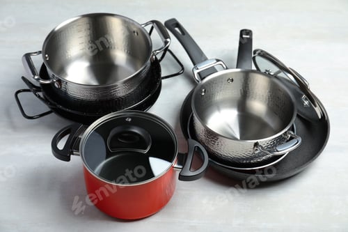 Preview: Set of modern clean kitchenware on light background