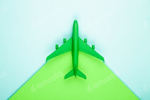 Preview: Sustainable aviation concept - green plane. Banner image, copy space.