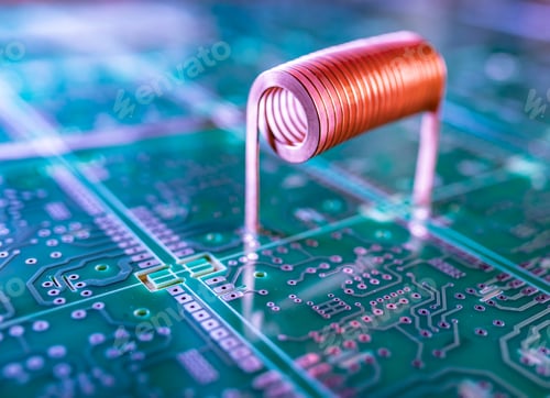 Preview: Copper wire stands on a green microcircuit