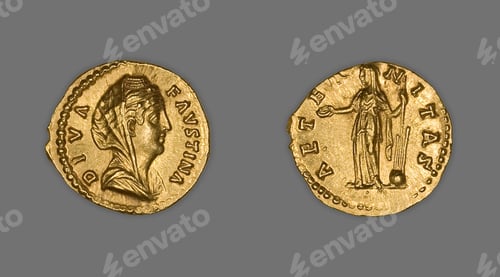 Preview: Top view of gold coins isolated on gray surface backgrou
