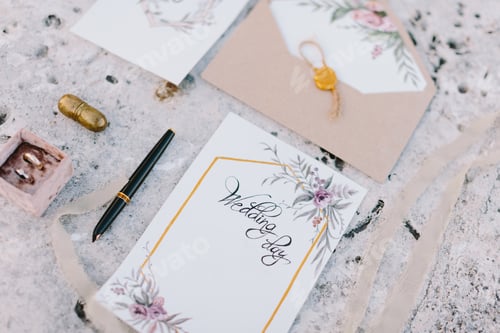 Preview: wedding invitation card decoration lay flat fine art